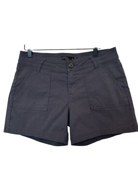 prAna Shorts Womens Size 8 Dark Grey Perfomance Travel Hiking Pockets Logo